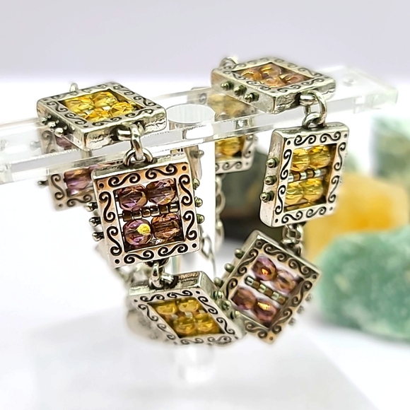 Brighton "BEDAZZLED" Bronze Swarovski Crystal Beads & Heart Charm Link Bracelet! - Picture 7 of 9